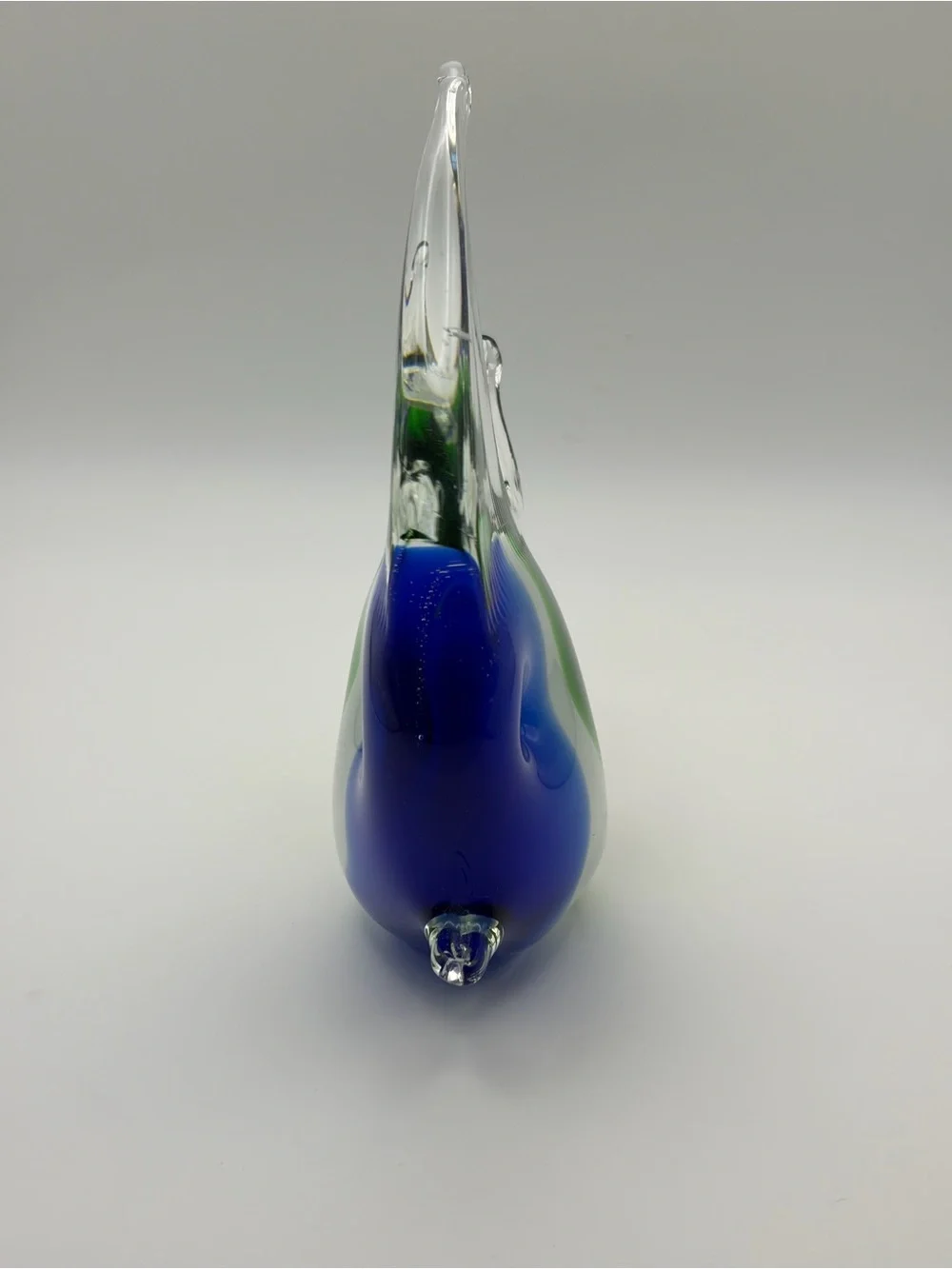 Pair Hand Blown Art Glass Angelfish Figurines Red Blue Green Clear Unsigned